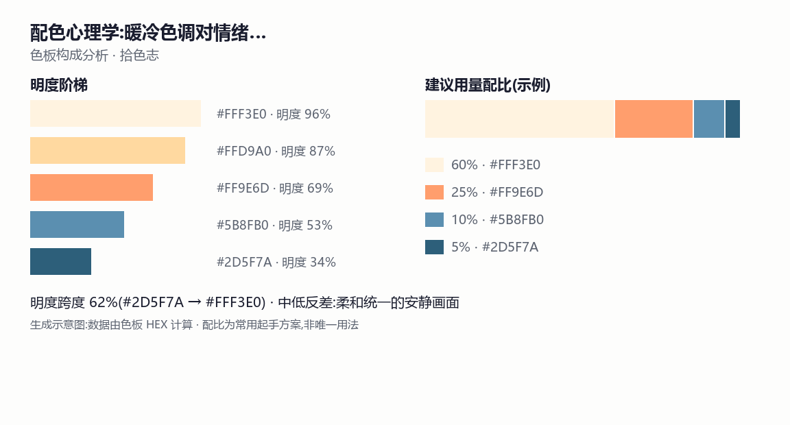 配色心理学:暖冷色调对情绪的影响 色板分析图
